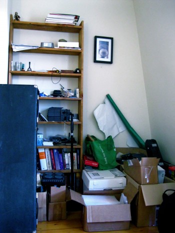 The shelf where the Tea First catalogue is stored